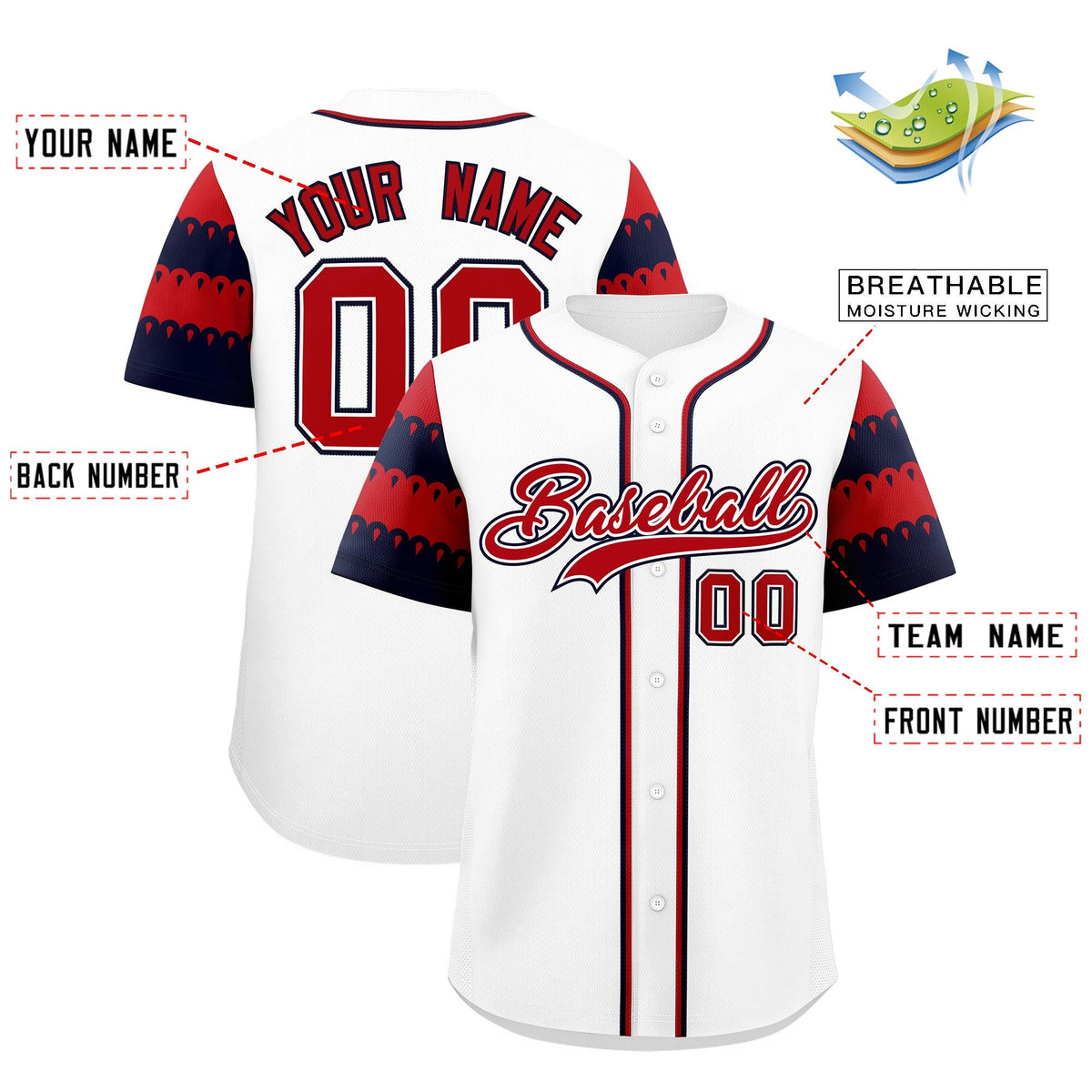 Custom White Red Navy Sleeve Flag Lace Baseball Jersey | Sublimation Printed &amp; Embroidery,Add Name and Numbern,Perfect for Teams | KXKSHOP