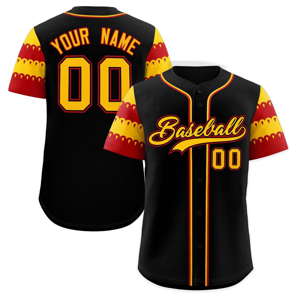 Custom Black Gold Red Sleeve Flag Lace Baseball Jersey | Sublimation Printed &amp; Embroidery,Add Name and Numbern,Perfect for Teams | KXKSHOP