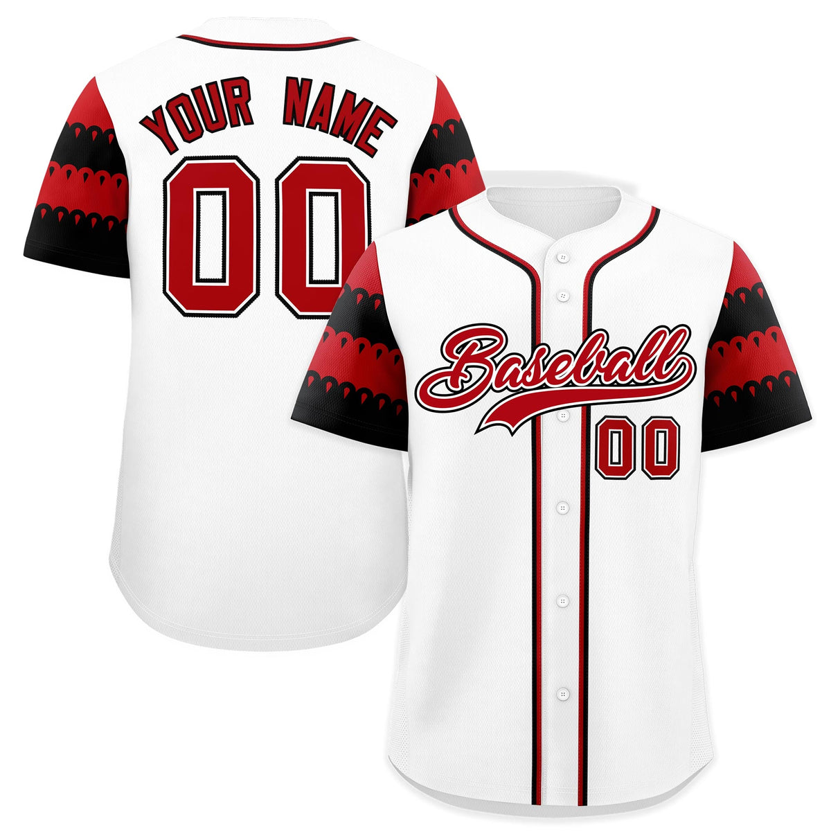 Custom White Red Black Sleeve Flag Lace Baseball Jersey | Sublimation Printed &amp; Embroidery,Add Name and Numbern,Perfect for Teams | KXKSHOP