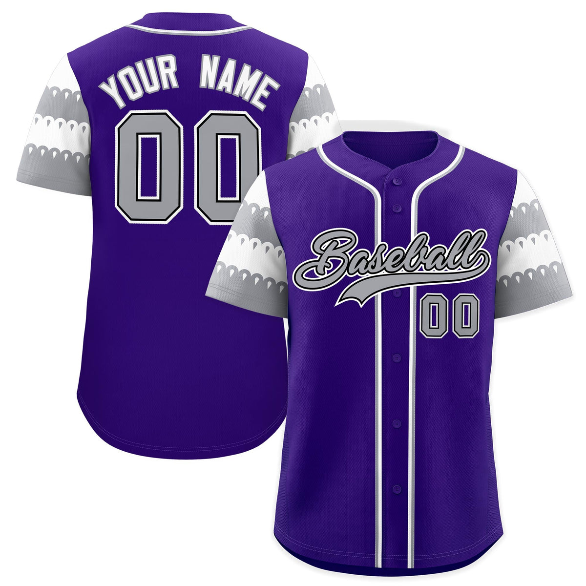 Custom Purple Gray White Sleeve Flag Lace Baseball Jersey | Sublimation Printed &amp; Embroidery,Add Name and Numbern,Perfect for Teams | KXKSHOP