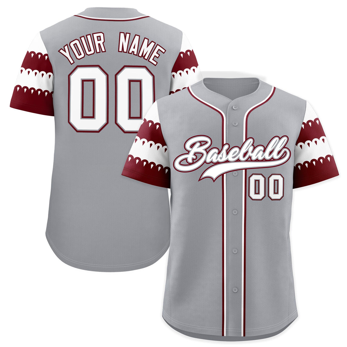 Custom Gray Maroon White Sleeve Flag Lace Baseball Jersey | Sublimation Printed &amp; Embroidery,Add Name and Numbern,Perfect for Teams | KXKSHOP