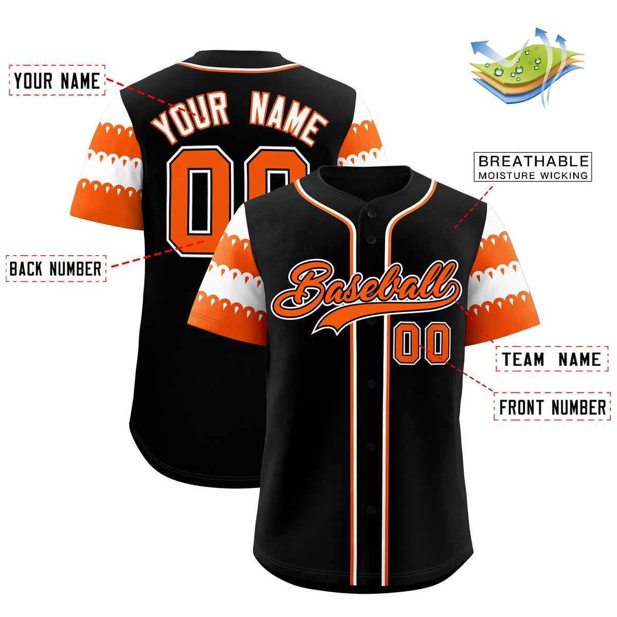 Custom Black Orange White Sleeve Flag Lace Baseball Jersey | Sublimation Printed &amp; Embroidery,Add Name and Numbern,Perfect for Teams | KXKSHOP