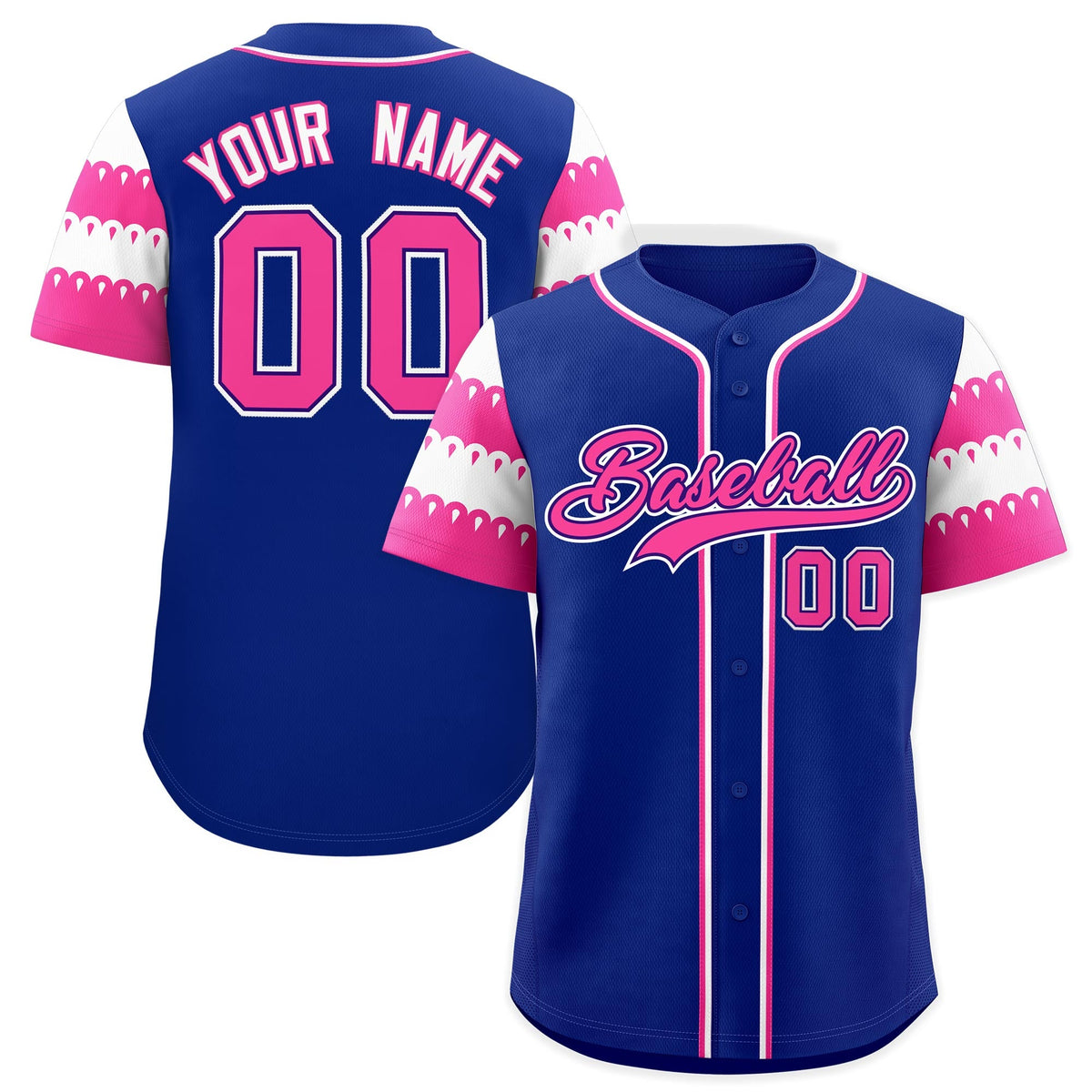 Custom Royal Pink White Sleeve Flag Lace Baseball Jersey | Sublimation Printed &amp; Embroidery,Add Name and Numbern,Perfect for Teams | KXKSHOP