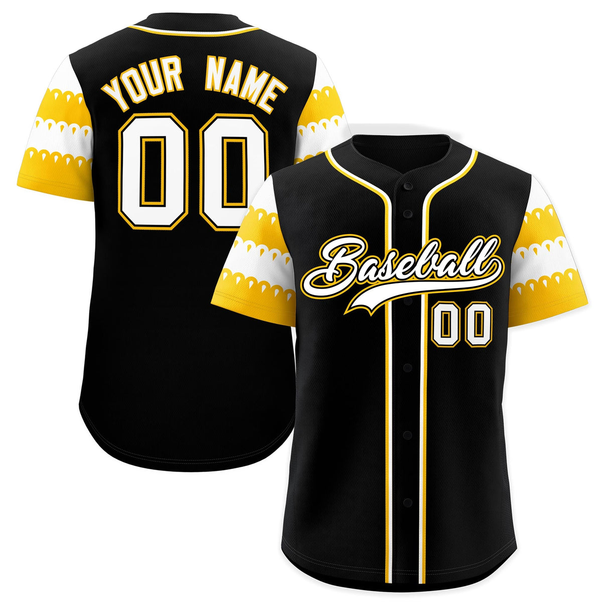 Custom Black Gold White Sleeve Flag Lace Baseball Jersey | Sublimation Printed &amp; Embroidery,Add Name and Numbern,Perfect for Teams | KXKSHOP
