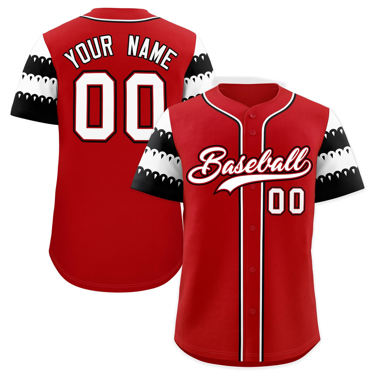 Custom Red White Black Sleeve Flag Lace Baseball Jersey | Sublimation Printed &amp; Embroidery,Add Name and Numbern,Perfect for Teams | KXKSHOP