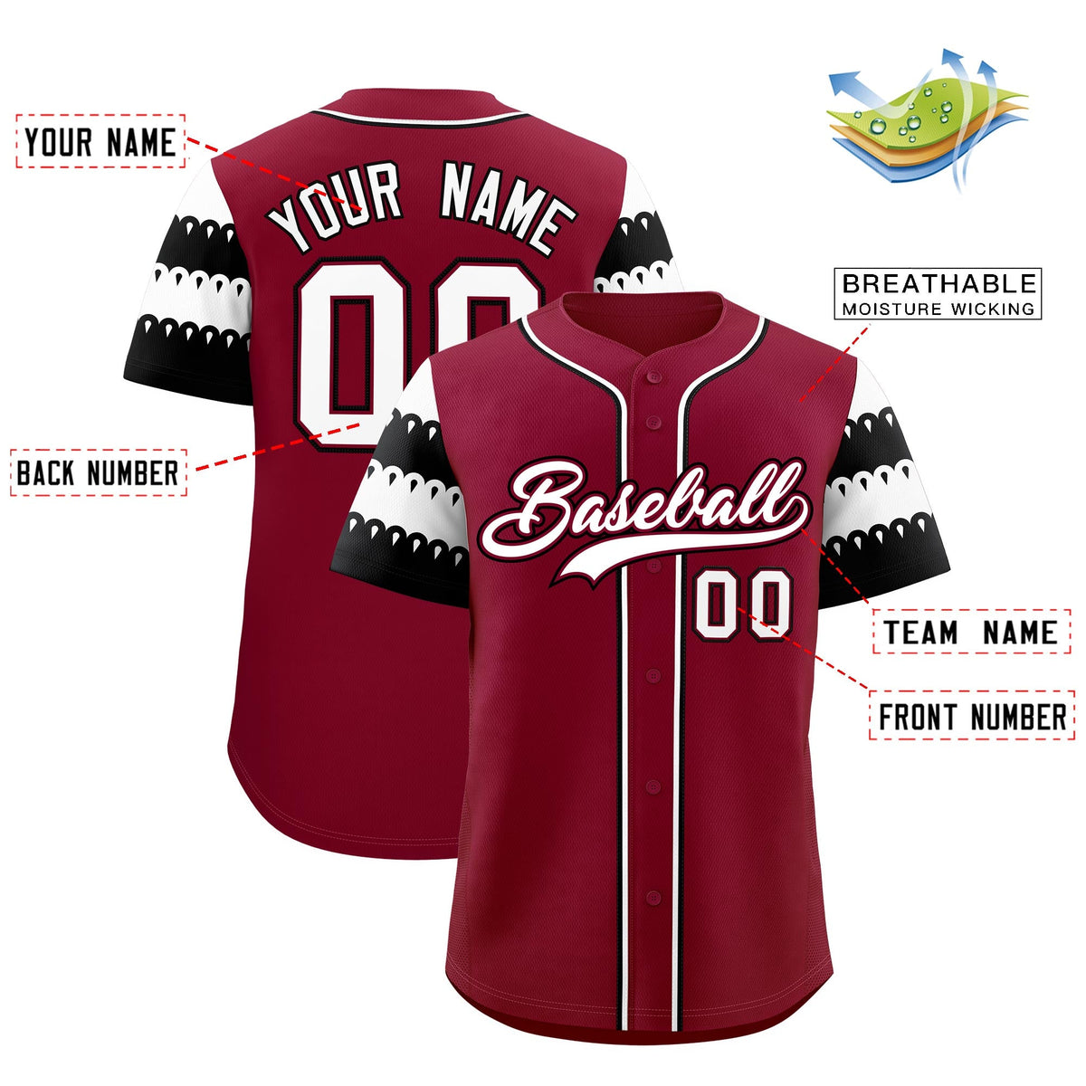 Custom Crimson White Black Sleeve Flag Lace Baseball Jersey | Sublimation Printed &amp; Embroidery,Add Name and Numbern,Perfect for Teams | KXKSHOP