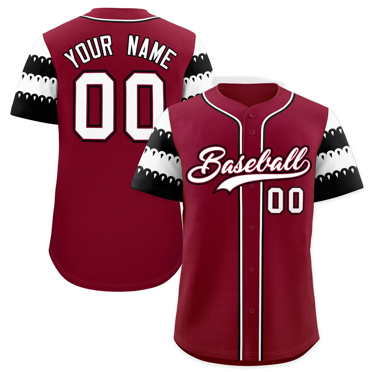 Custom Crimson White Black Sleeve Flag Lace Baseball Jersey | Sublimation Printed &amp; Embroidery,Add Name and Numbern,Perfect for Teams | KXKSHOP