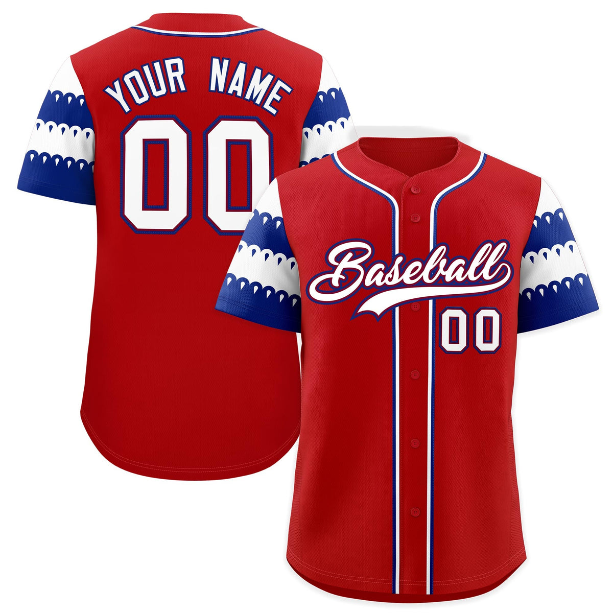 Custom Red Royal White Sleeve Flag Lace Baseball Jersey | Sublimation Printed &amp; Embroidery,Add Name and Numbern,Perfect for Teams | KXKSHOP