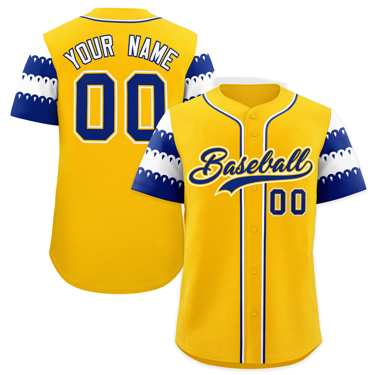 Custom Gold Royal White Sleeve Flag Lace Baseball Jersey | Sublimation Printed &amp; Embroidery,Add Name and Numbern,Perfect for Teams | KXKSHOP