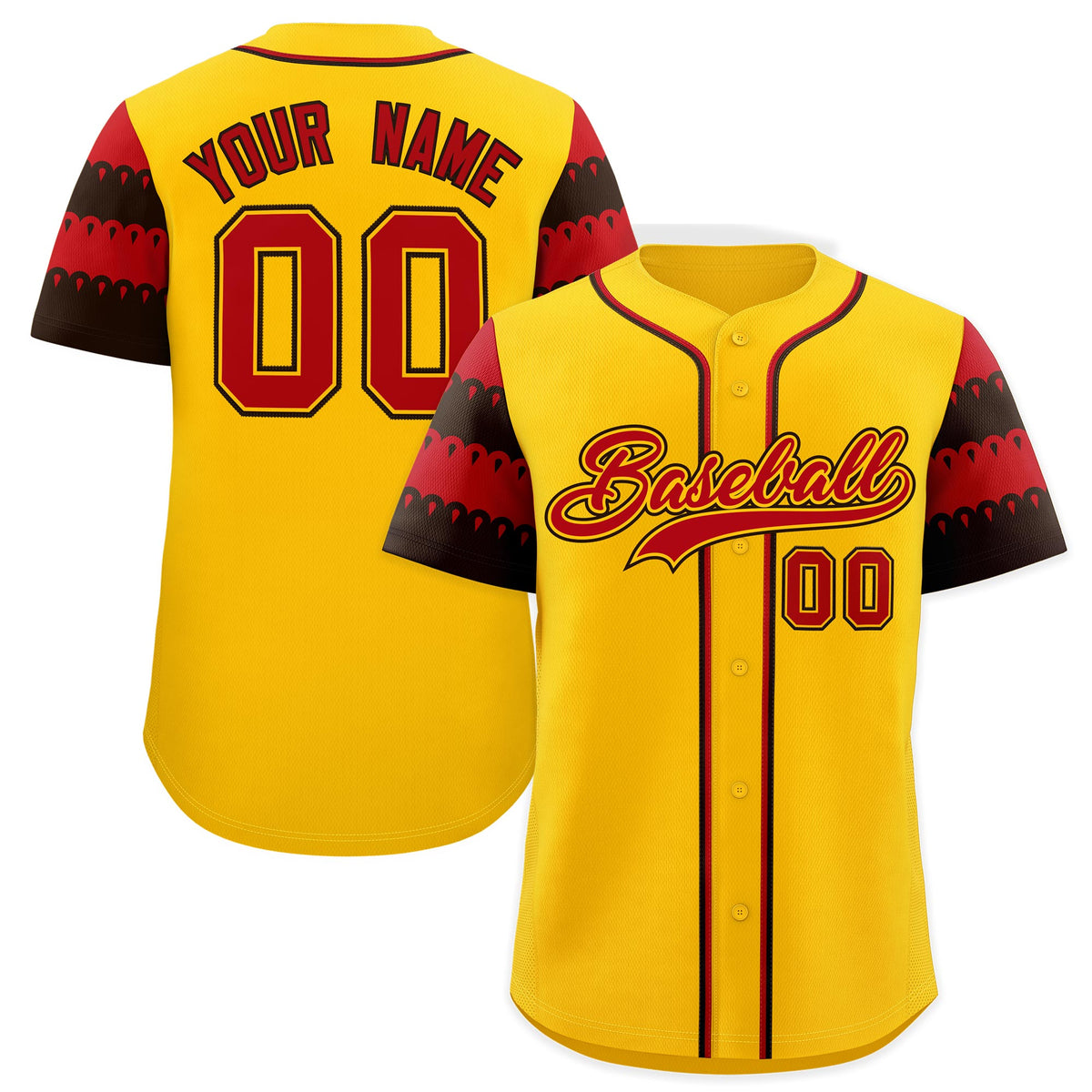 Custom Gold Red Black Sleeve Flag Lace Baseball Jersey | Sublimation Printed &amp; Embroidery,Add Name and Numbern,Perfect for Teams | KXKSHOP