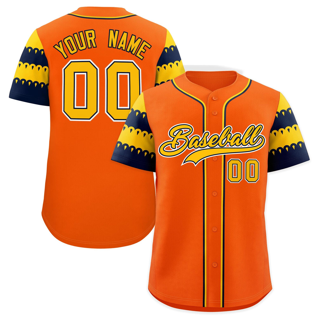 Custom Orange Gold Navy Sleeve Flag Lace Baseball Jersey | Sublimation Printed &amp; Embroidery,Add Name and Numbern,Perfect for Teams | KXKSHOP