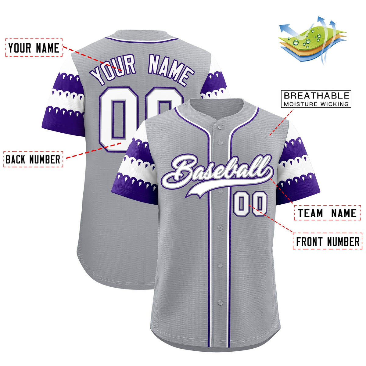 Custom Purple White Sleeve Flag Lace Baseball Jersey | Sublimation Printed & Embroidery,Add Name and Numbern,Perfect for Teams | KXKSHOP