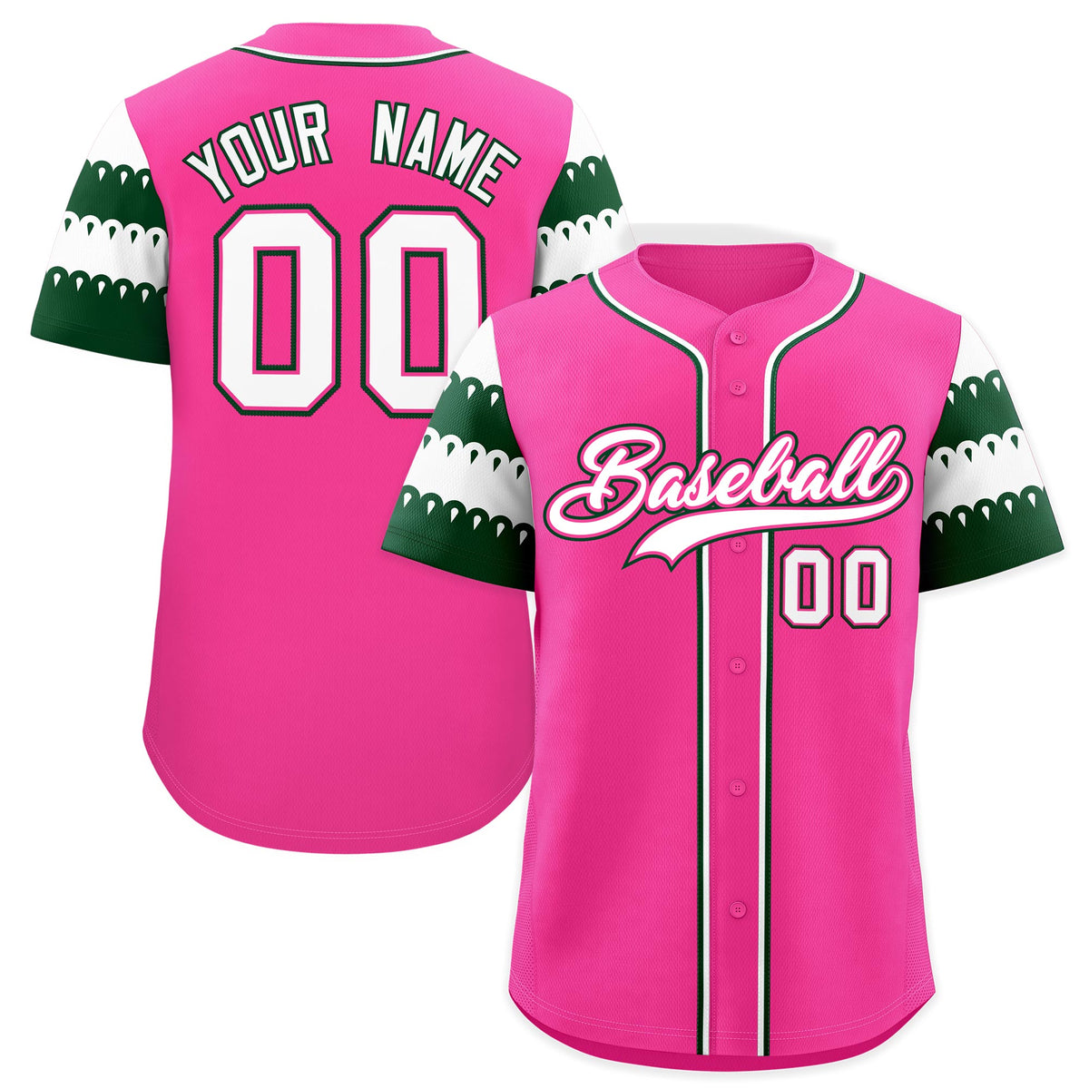 Custom Pink Green White Sleeve Flag Lace Baseball Jersey | Sublimation Printed &amp; Embroidery,Add Name and Numbern,Perfect for Teams | KXKSHOP