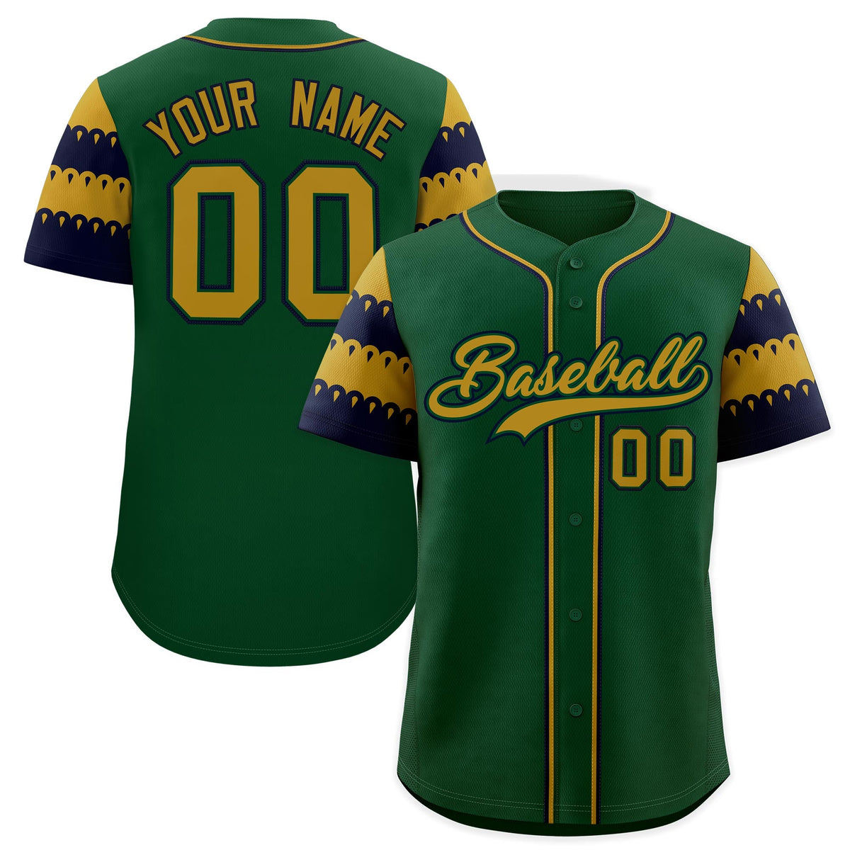 Custom Green Old Gold Navy Sleeve Flag Lace Baseball Jersey | Sublimation Printed &amp; Embroidery,Add Name and Numbern,Perfect for Teams | KXKSHOP