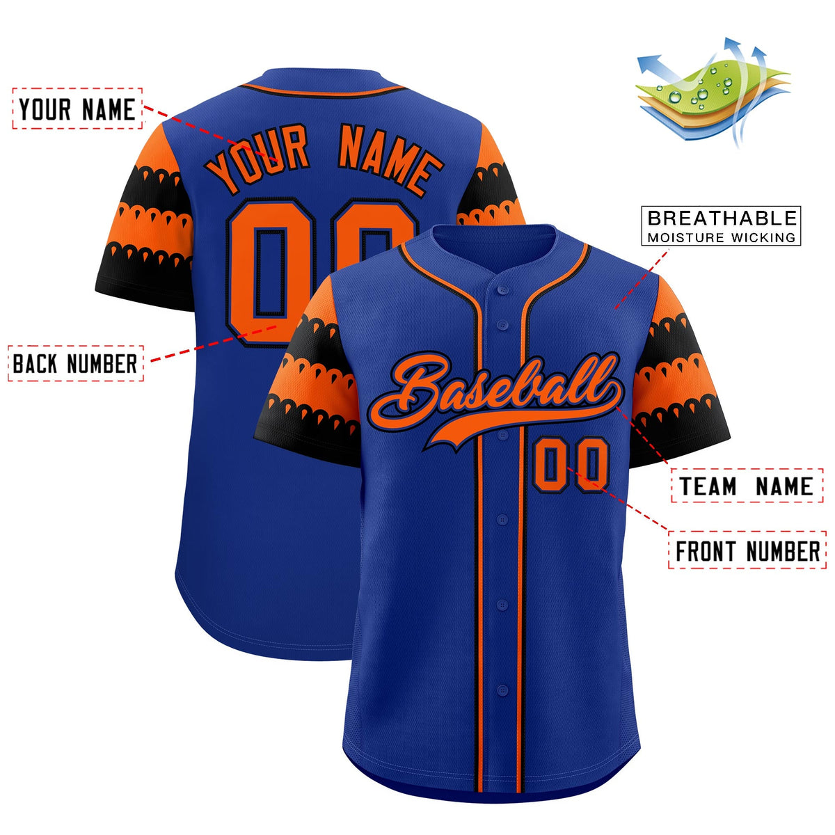 Custom Royal Orange Black Sleeve Flag Lace Baseball Jersey | Sublimation Printed &amp; Embroidery,Add Name and Numbern,Perfect for Teams | KXKSHOP