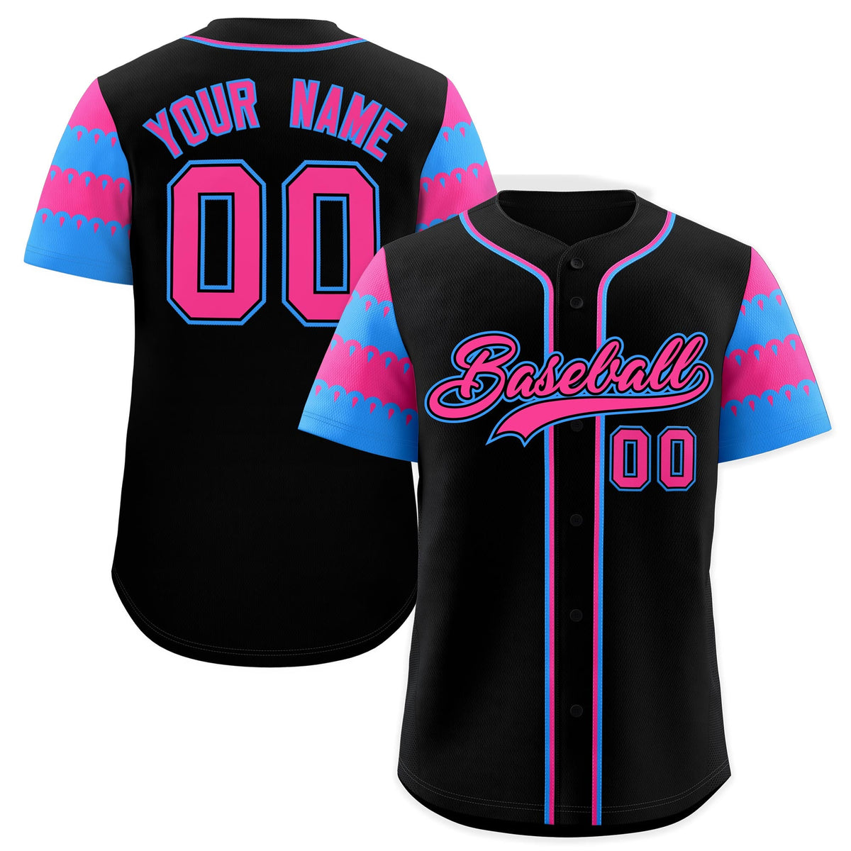 Custom Black Pink Powder Blue Sleeve Flag Lace Baseball Jersey | Sublimation Printed &amp; Embroidery,Add Name and Numbern,Perfect for Teams | KXKSHOP