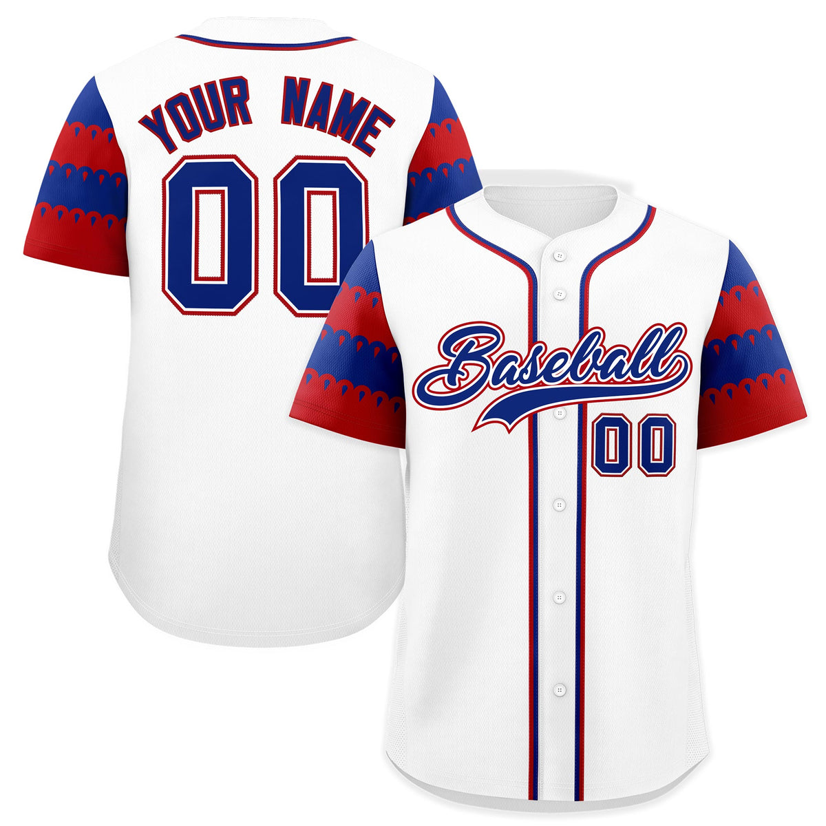 Custom White Red Royal Sleeve Flag Lace Baseball Jersey | Sublimation Printed &amp; Embroidery,Add Name and Numbern,Perfect for Teams | KXKSHOP