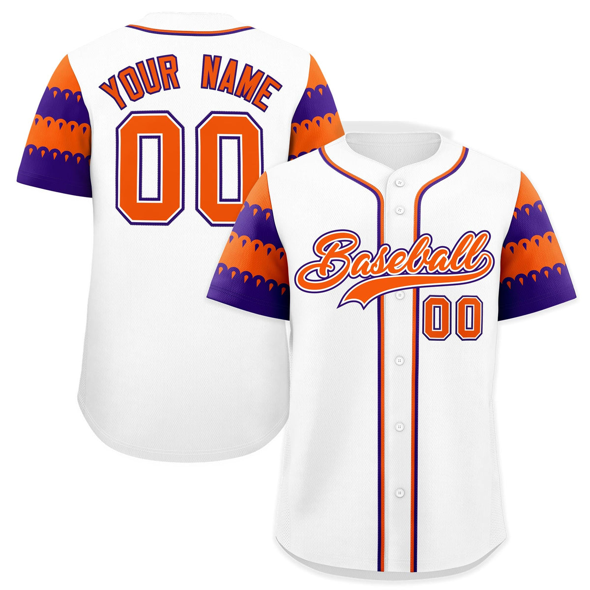 Custom White Orange Purple Sleeve Flag Lace Baseball Jersey | Sublimation Printed &amp; Embroidery,Add Name and Numbern,Perfect for Teams | KXKSHOP