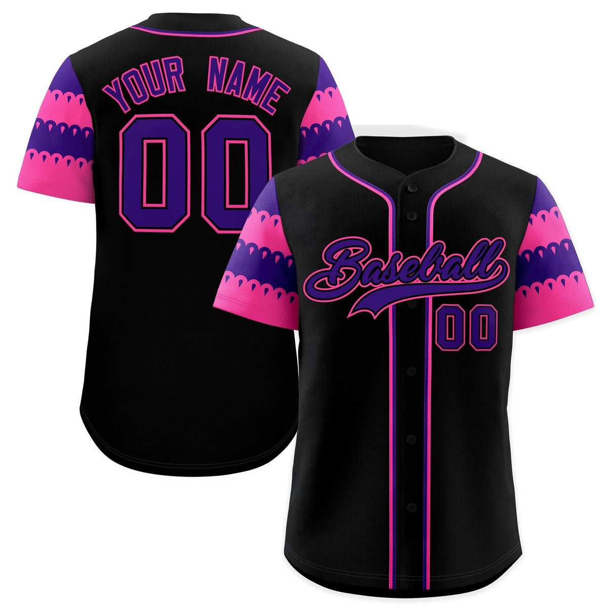 Custom Black Pink Purple Sleeve Flag Lace Baseball Jersey | Sublimation Printed &amp; Embroidery,Add Name and Numbern,Perfect for Teams | KXKSHOP