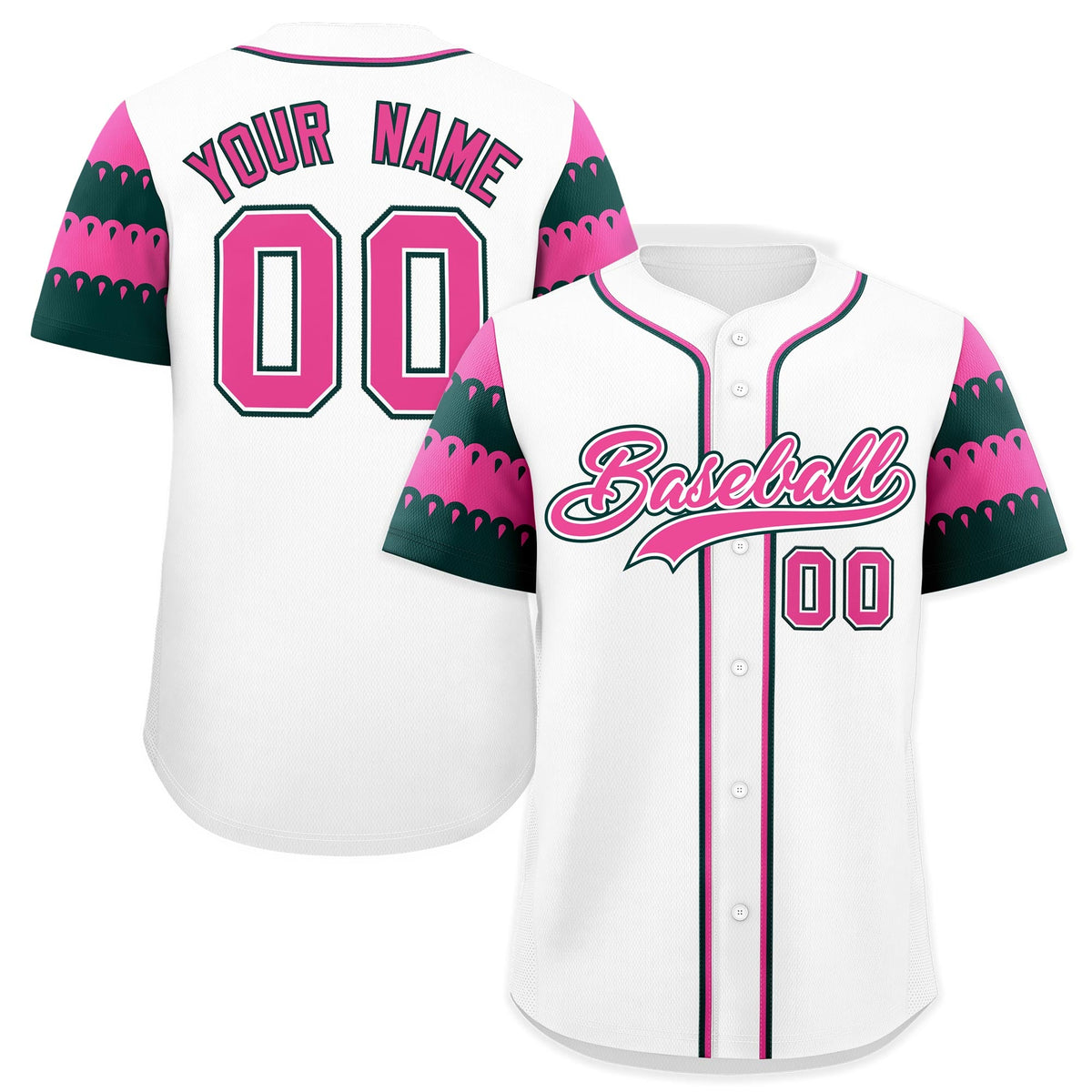 Custom White Green Pink Sleeve Flag Lace Baseball Jersey | Sublimation Printed &amp; Embroidery,Add Name and Numbern,Perfect for Teams | KXKSHOP