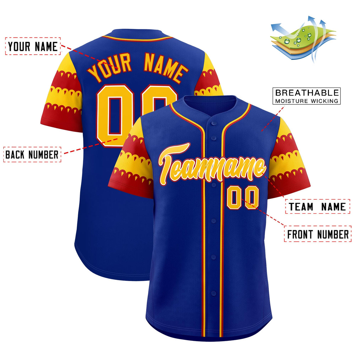 Custom Royal Gold Red Sleeve Flag Lace Baseball Jersey | Sublimation Printed &amp; Embroidery,Add Name and Numbern,Perfect for Teams | KXKSHOP