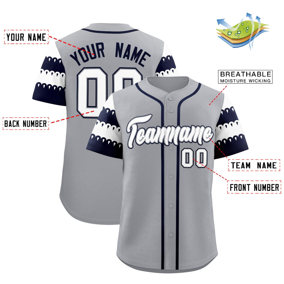 Custom Gray Navy White Sleeve Flag Lace Baseball Jersey | Sublimation Printed &amp; Embroidery,Add Name and Numbern,Perfect for Teams | KXKSHOP
