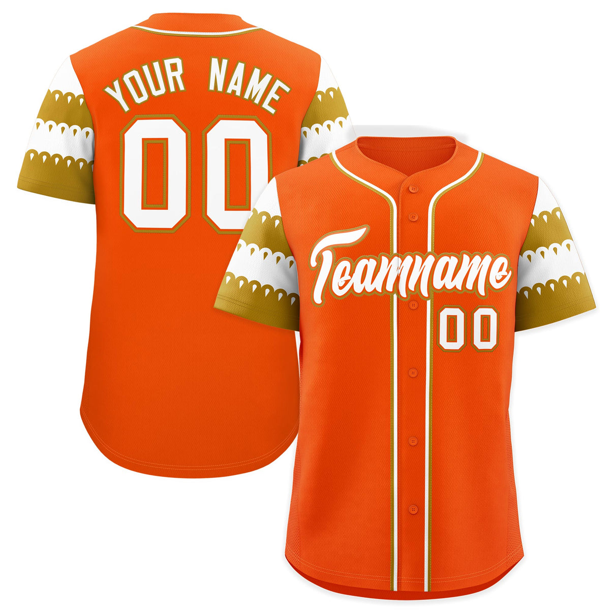 Custom Orange Old Gold White Sleeve Flag Lace Baseball Jersey | Sublimation Printed &amp; Embroidery,Add Name and Numbern,Perfect for Teams | KXKSHOP