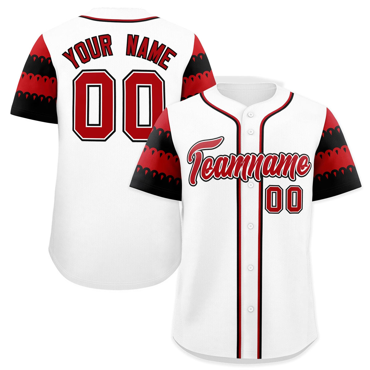 Custom White Red Black Sleeve Flag Lace Baseball Jersey | Sublimation Printed &amp; Embroidery,Add Name and Numbern,Perfect for Teams | KXKSHOP