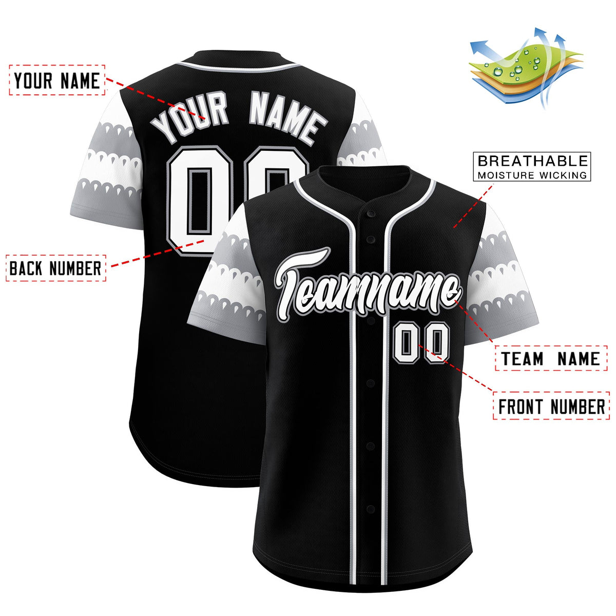 Custom Black Gray White Sleeve Flag Lace Baseball Jersey | Sublimation Printed &amp; Embroidery,Add Name and Numbern,Perfect for Teams | KXKSHOP