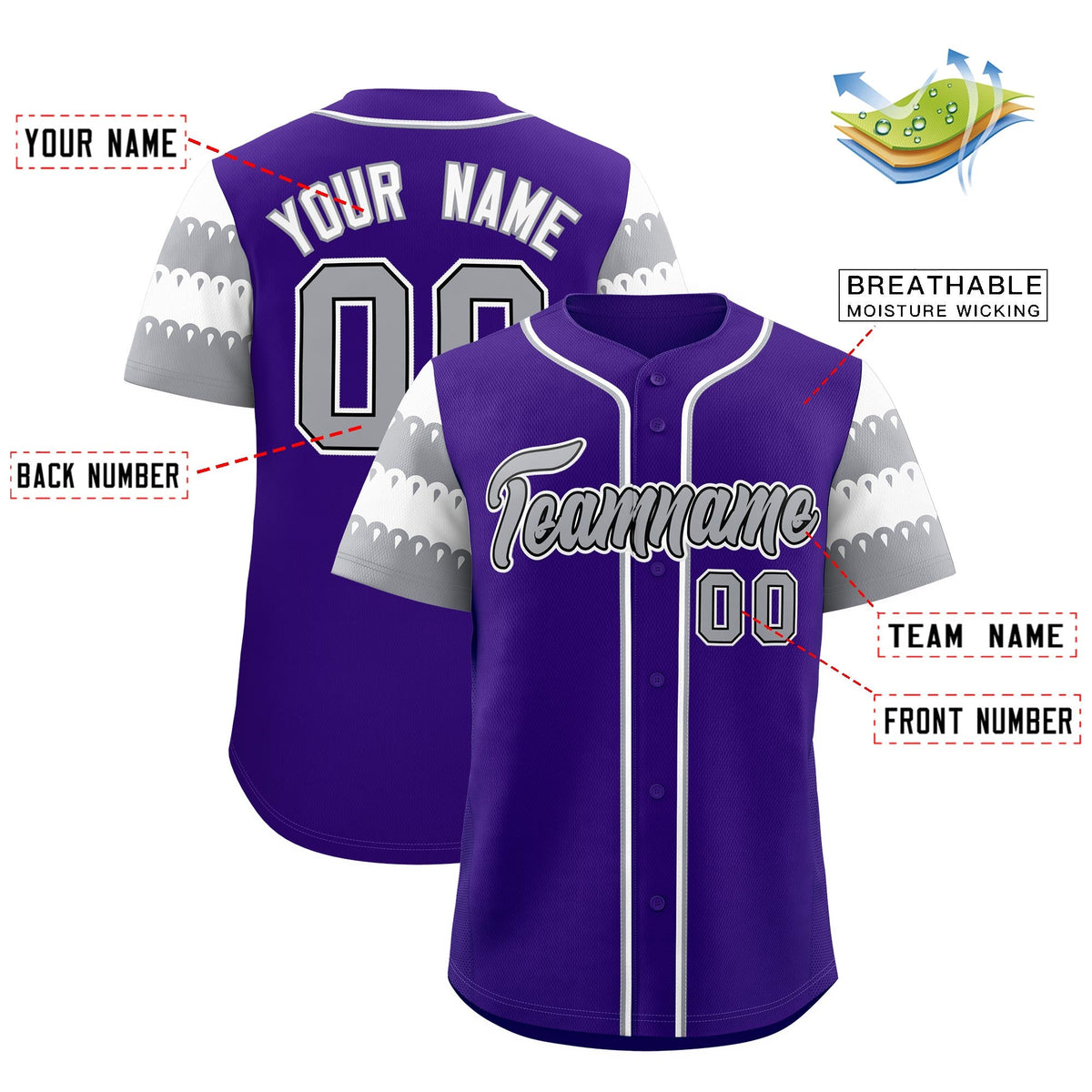 Custom Purple Gray White Sleeve Flag Lace Baseball Jersey | Sublimation Printed &amp; Embroidery,Add Name and Numbern,Perfect for Teams | KXKSHOP