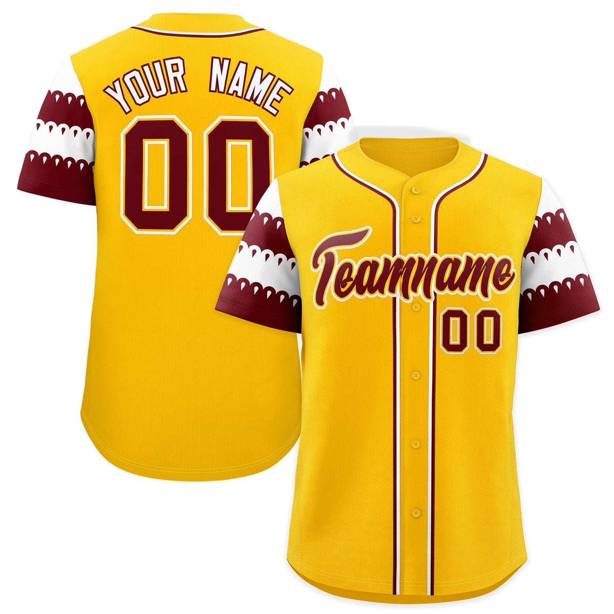 Custom Gold Maroon White Sleeve Flag Lace Baseball Jersey | Sublimation Printed &amp; Embroidery,Add Name and Numbern,Perfect for Teams | KXKSHOP