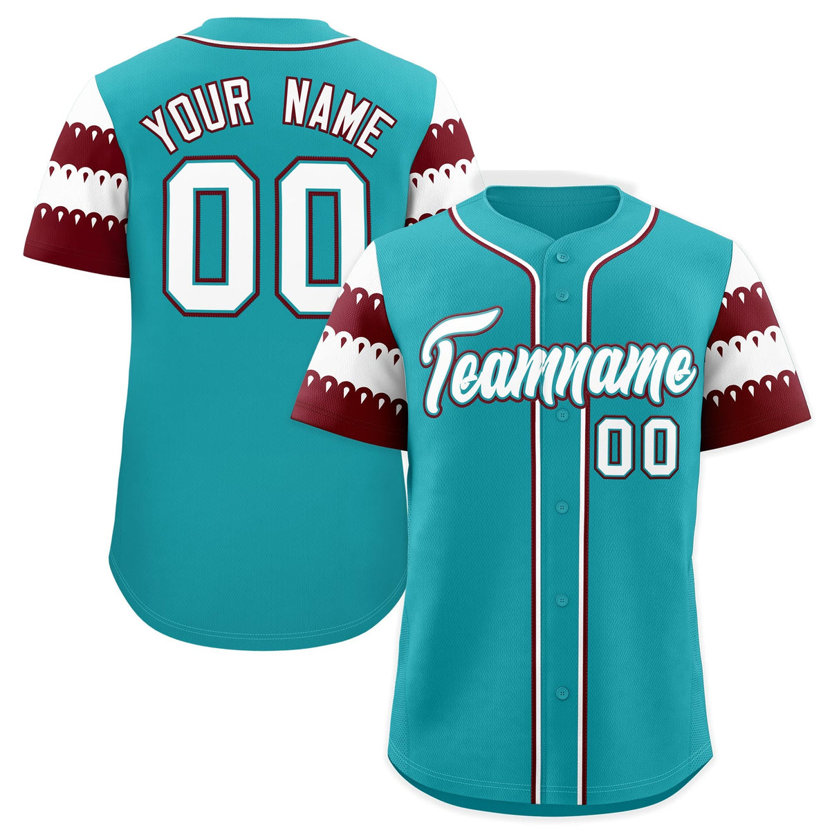 Custom Aqua Maroon White Sleeve Flag Lace Baseball Jersey | Sublimation Printed &amp; Embroidery,Add Name and Numbern,Perfect for Teams | KXKSHOP