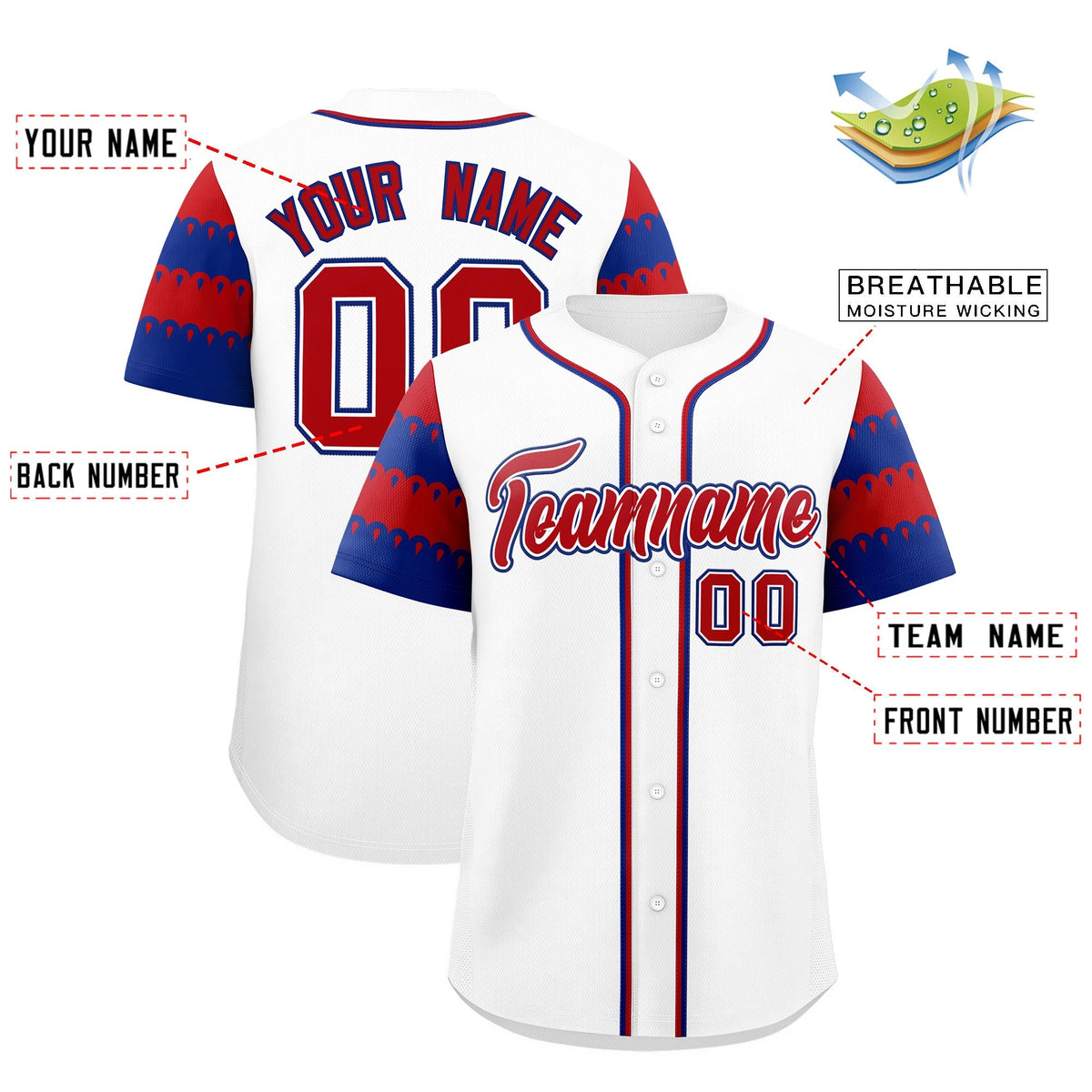 Custom White Royal Red Sleeve Flag Lace Baseball Jersey | Sublimation Printed &amp; Embroidery,Add Name and Numbern,Perfect for Teams | KXKSHOP