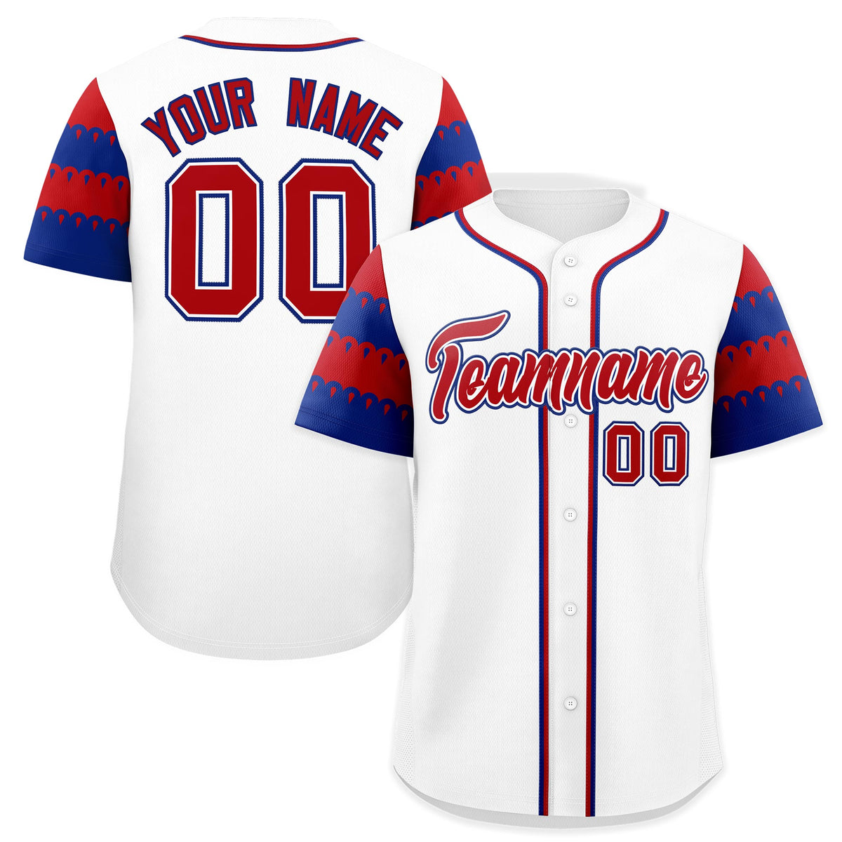 Custom White Royal Red Sleeve Flag Lace Baseball Jersey | Sublimation Printed &amp; Embroidery,Add Name and Numbern,Perfect for Teams | KXKSHOP