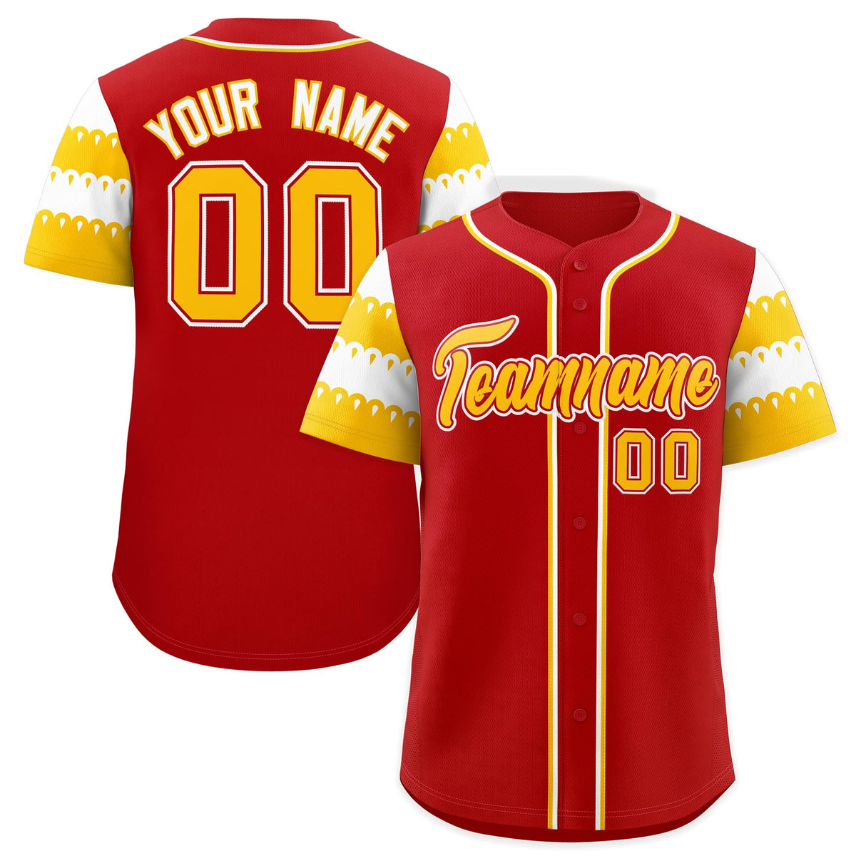 Custom Red Gold White Sleeve Flag Lace Baseball Jersey | Sublimation Printed &amp; Embroidery,Add Name and Numbern,Perfect for Teams | KXKSHOP