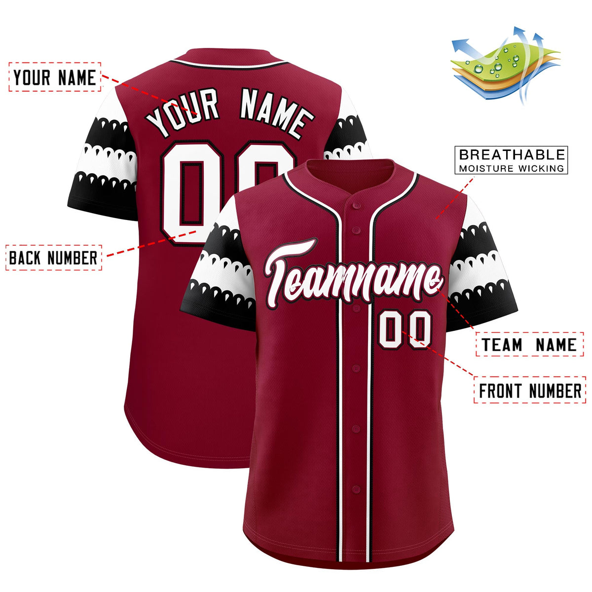 Custom Crimson White Black Sleeve Flag Lace Baseball Jersey | Sublimation Printed &amp; Embroidery,Add Name and Numbern,Perfect for Teams | KXKSHOP