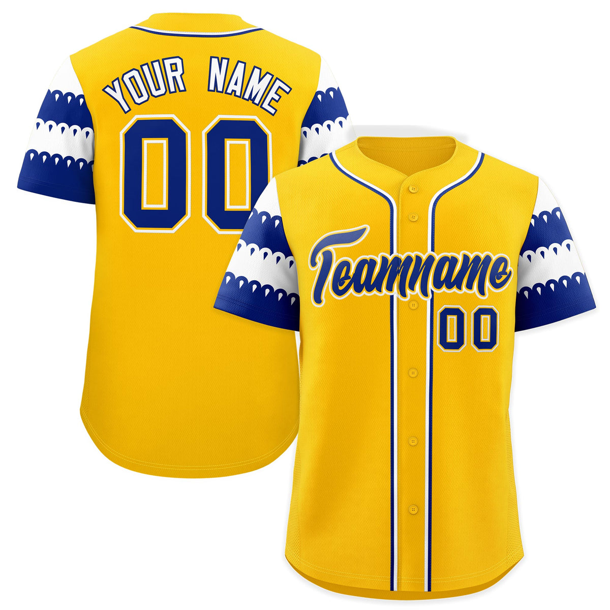 Custom Gold Royal White Sleeve Flag Lace Baseball Jersey | Sublimation Printed &amp; Embroidery,Add Name and Numbern,Perfect for Teams | KXKSHOP