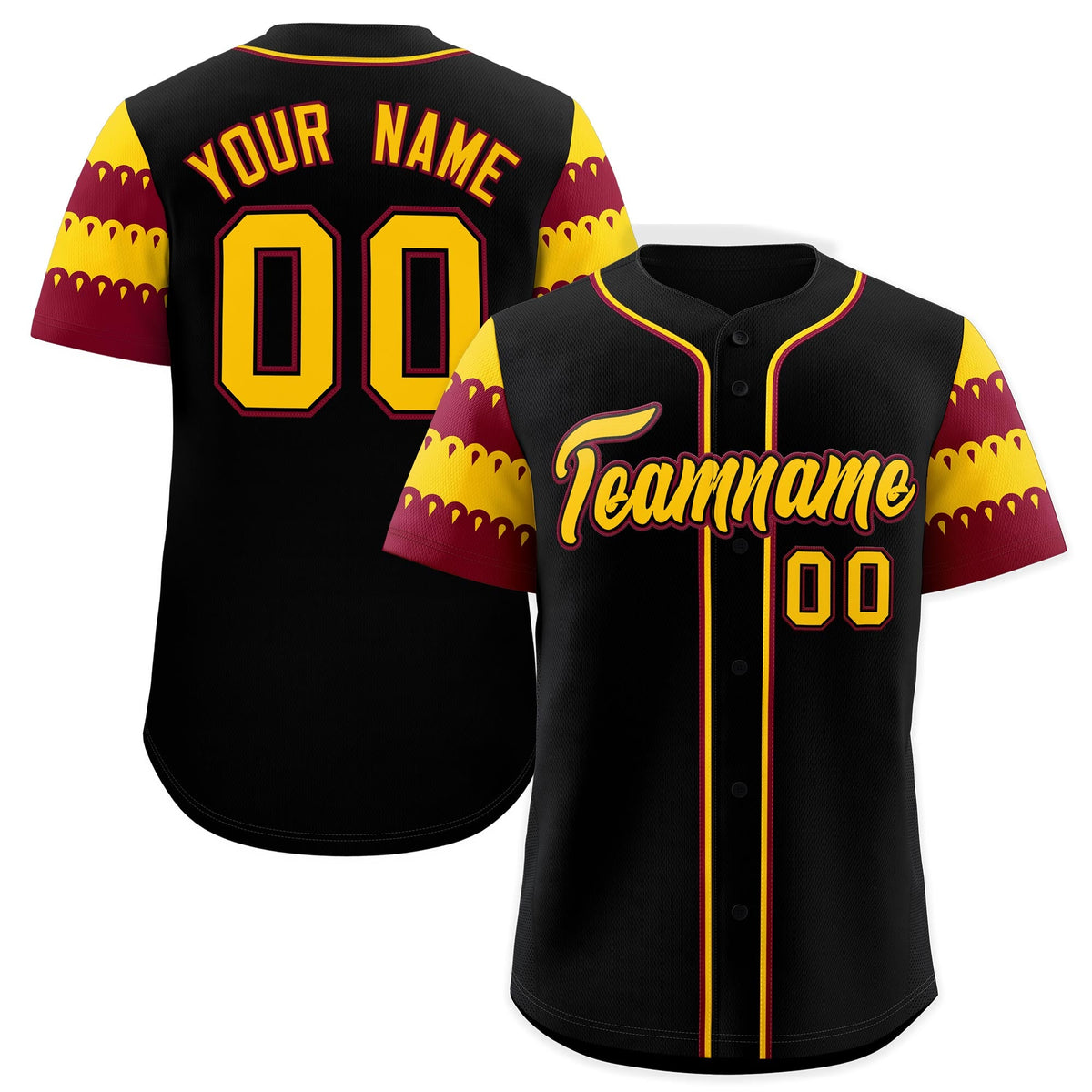 Custom Black Crimson Gold Sleeve Flag Lace Baseball Jersey | Sublimation Printed &amp; Embroidery,Add Name and Numbern,Perfect for Teams | KXKSHOP