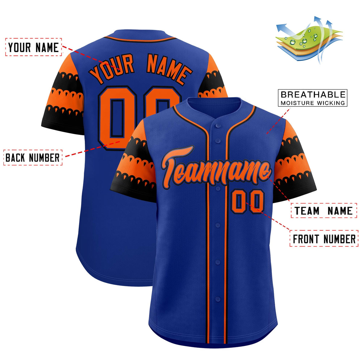 Custom Royal Orange Black Sleeve Flag Lace Baseball Jersey | Sublimation Printed &amp; Embroidery,Add Name and Numbern,Perfect for Teams | KXKSHOP