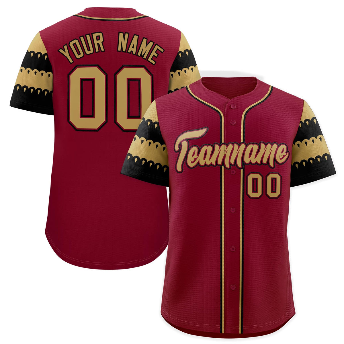 Custom Crimson Black Old Gold Sleeve Flag Lace Baseball Jersey | Sublimation Printed &amp; Embroidery,Add Name and Numbern,Perfect for Teams | KXKSHOP