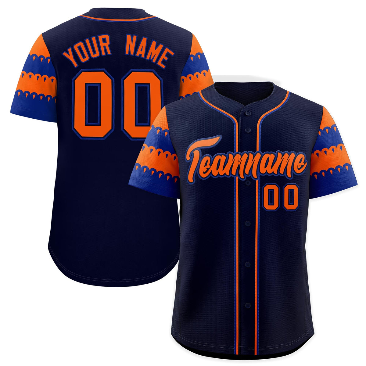 Custom Navy Orange Royal Sleeve Flag Lace Baseball Jersey | Sublimation Printed &amp; Embroidery,Add Name and Numbern,Perfect for Teams | KXKSHOP