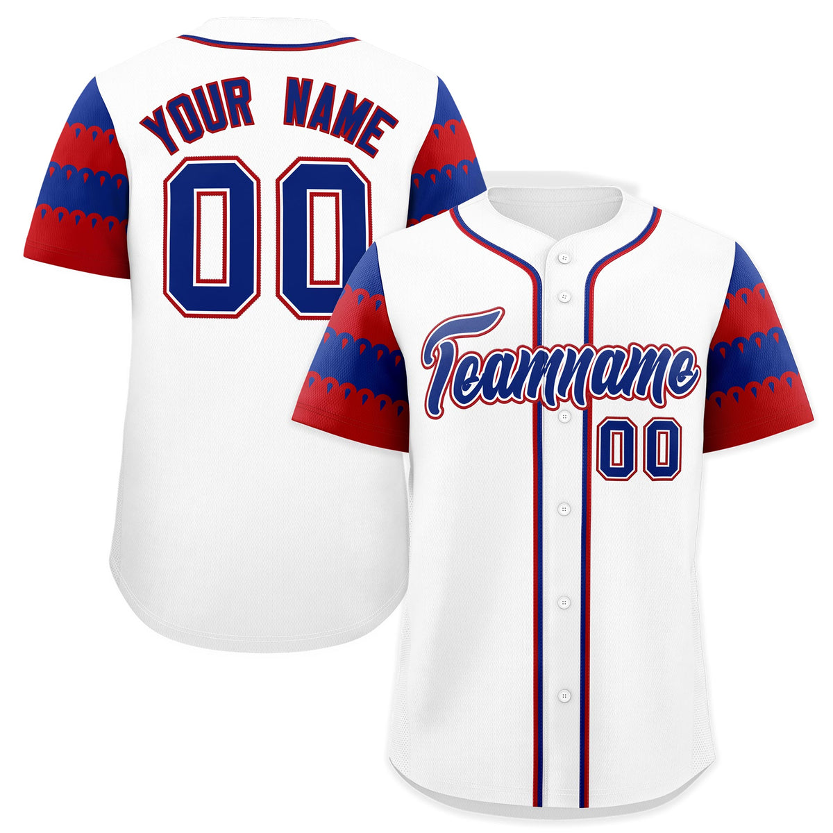 Custom White Red Royal Sleeve Flag Lace Baseball Jersey | Sublimation Printed &amp; Embroidery,Add Name and Numbern,Perfect for Teams | KXKSHOP