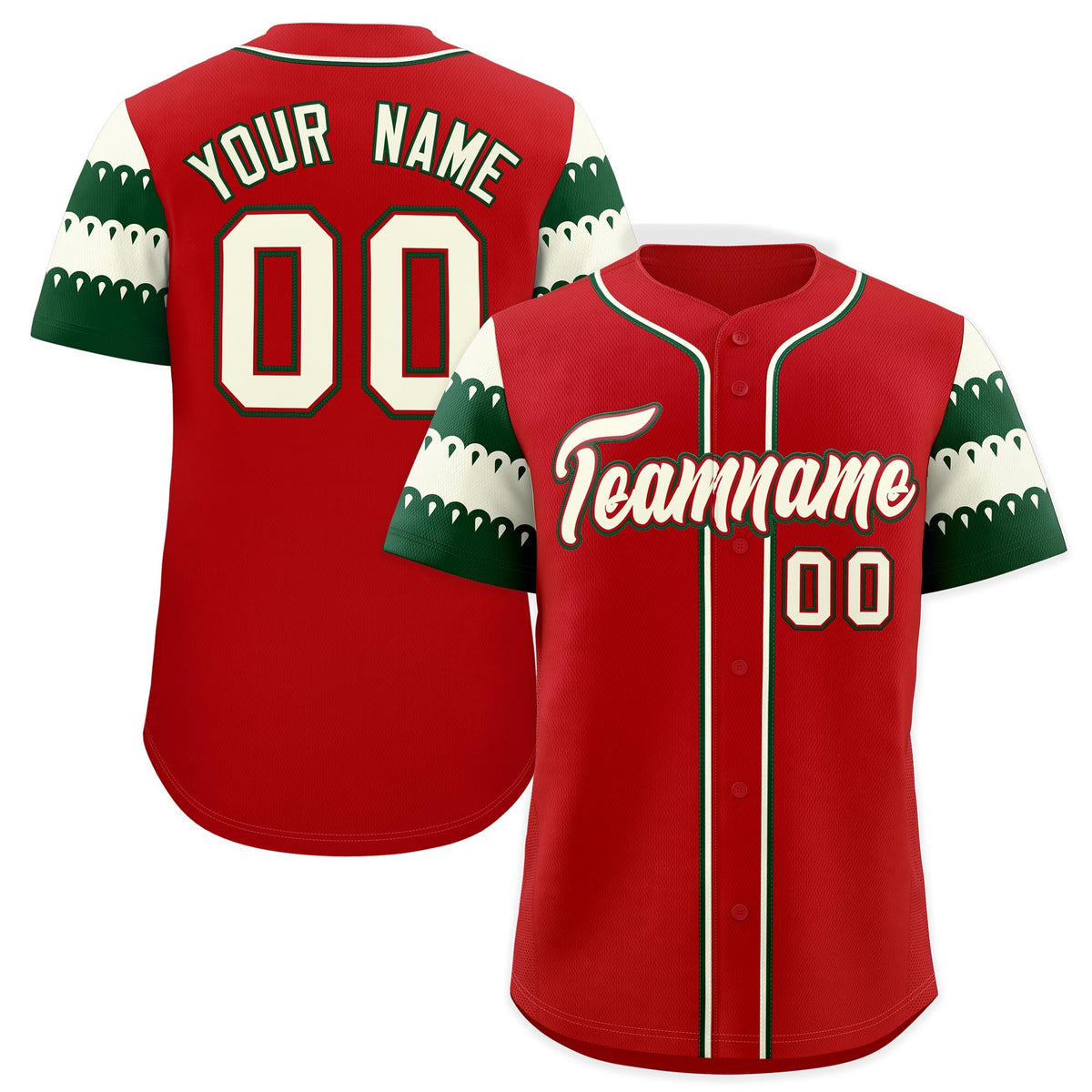 Custom Red White Green Sleeve Flag Lace Baseball Jersey | Sublimation Printed &amp; Embroidery,Add Name and Numbern,Perfect for Teams | KXKSHOP