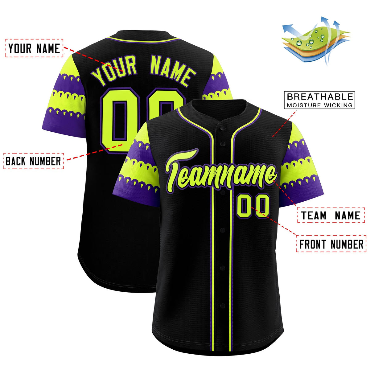 Custom Black Purple Sleeve Flag Lace Baseball Jersey | Sublimation Printed & Embroidery,Add Name and Numbern,Perfect for Teams | KXKSHOP