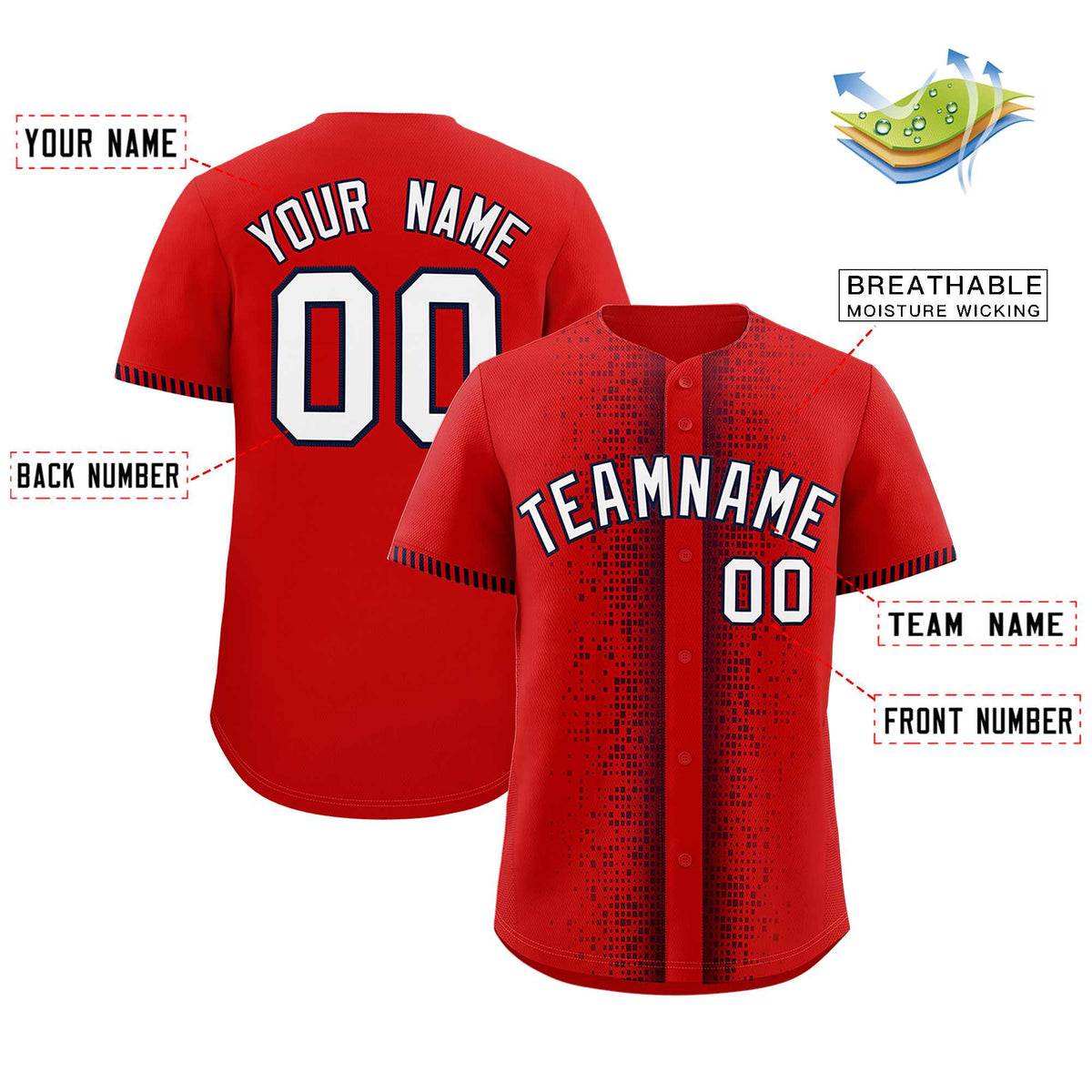 Custom Red Navy Personalized Phonetic Rhythm Authentic Baseball Jersey | KXKSHOP