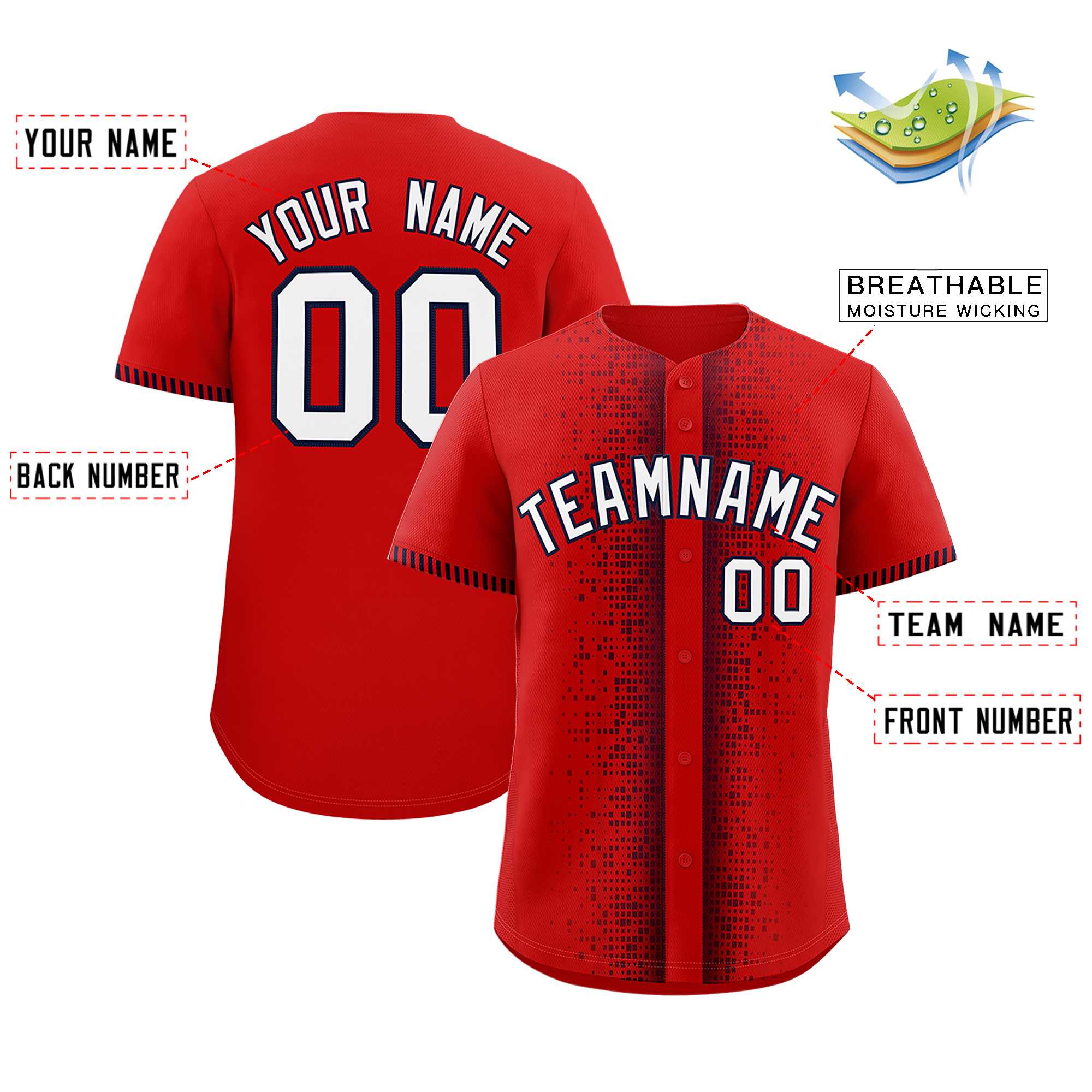 Custom Red Navy Personalized Phonetic Rhythm Authentic Baseball Jersey | KXKSHOP