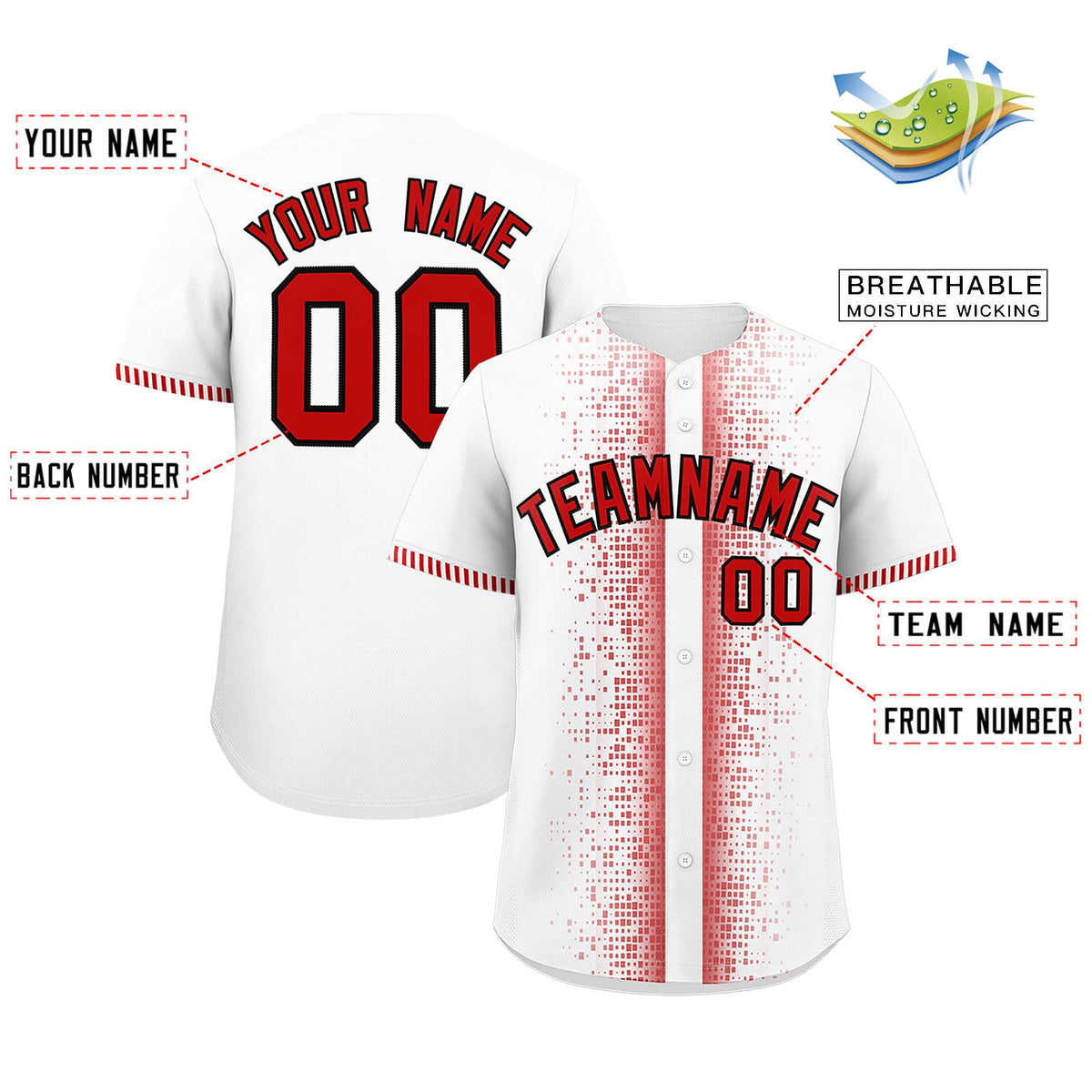 Custom White Red Personalized Phonetic Rhythm Authentic Baseball Jersey | KXKSHOP