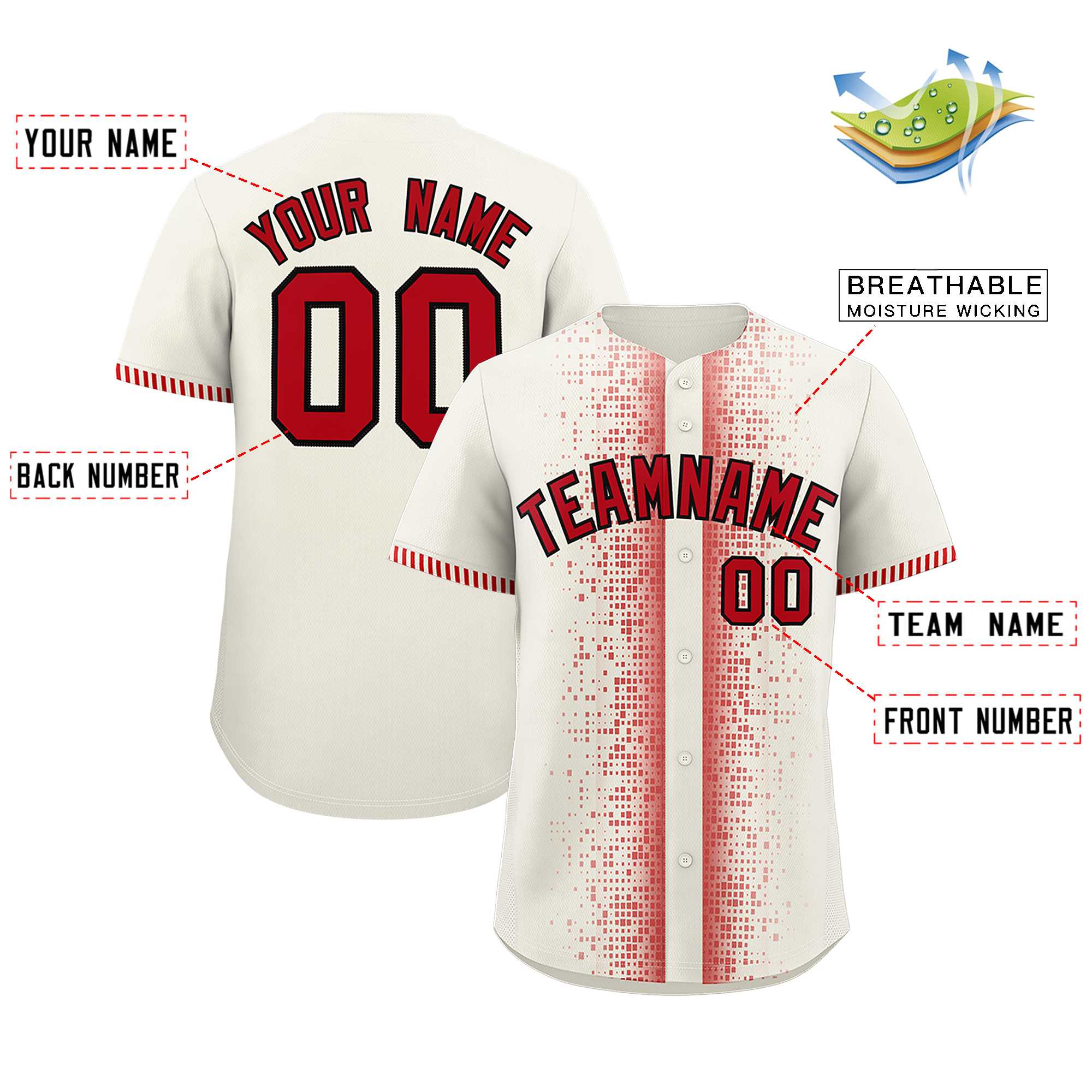 Custom Cream Red Personalized Phonetic Rhythm Authentic Baseball Jersey | KXKSHOP