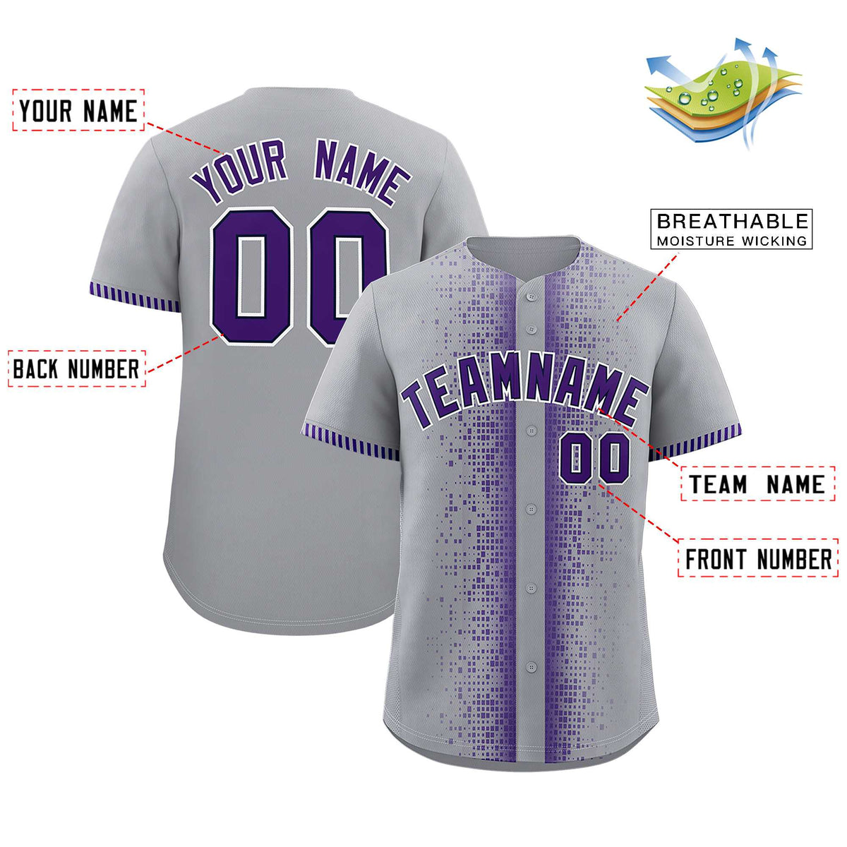 Custom Gray Purple Personalized Phonetic Rhythm Authentic Baseball Jersey | KXKSHOP