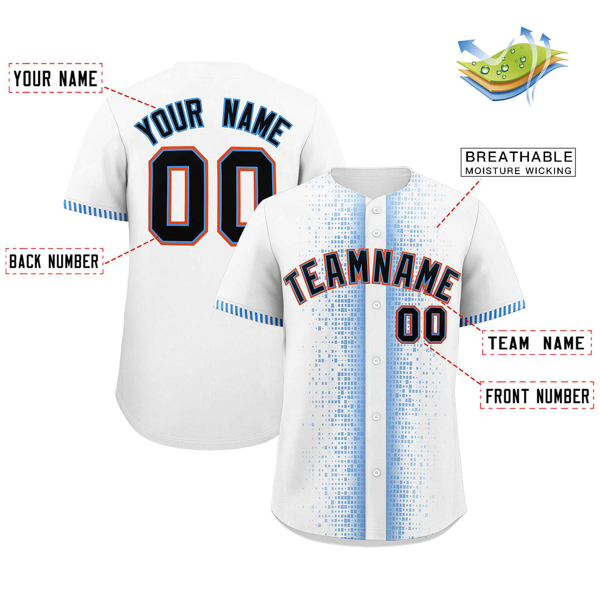 Custom White Powder Blue Personalized Phonetic Rhythm Authentic Baseball Jersey | KXKSHOP